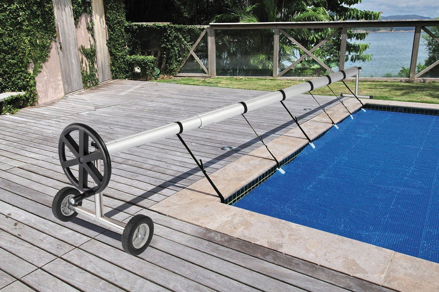 VINGLI 18 Feet Aluminum Solar Swimming Inground Pool Cover Reel Set, Up to 18-Feet Wide x 40-Feet Length 18FT