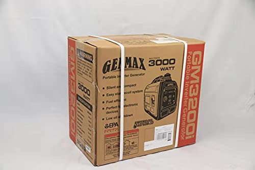 Générateur à onduleur portable GENMAX, moteur à essence ultra-silencieux de 3 200 W et prêt pour les camping-cars, conforme à l'EPA, fonction mode écologique, ultra léger pour une utilisation domestique et le camping (GM-3200i) GE-3300A