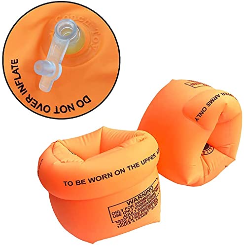 Inflatable Arm Swimming Floats Bands Floatation Water Wings Swimming Arm Ring Floatie for Children and Adults Orange
