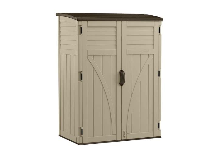 Suncast 54 pieds cubes. Remise de rangement extérieure verticale en résine, Sable, 52" x 32,5" x 71,5"