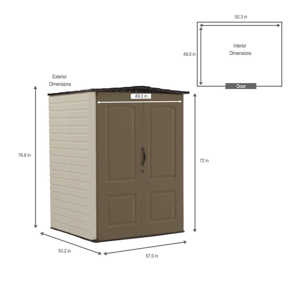 Rubbermaid Medium Vertical Resin Weather Resistant Outdoor Storage Shed, 5 ft. x 4 ft. , Putty/Canteen Brown, for Garden/Backyard/Home/Pool 5'x4'