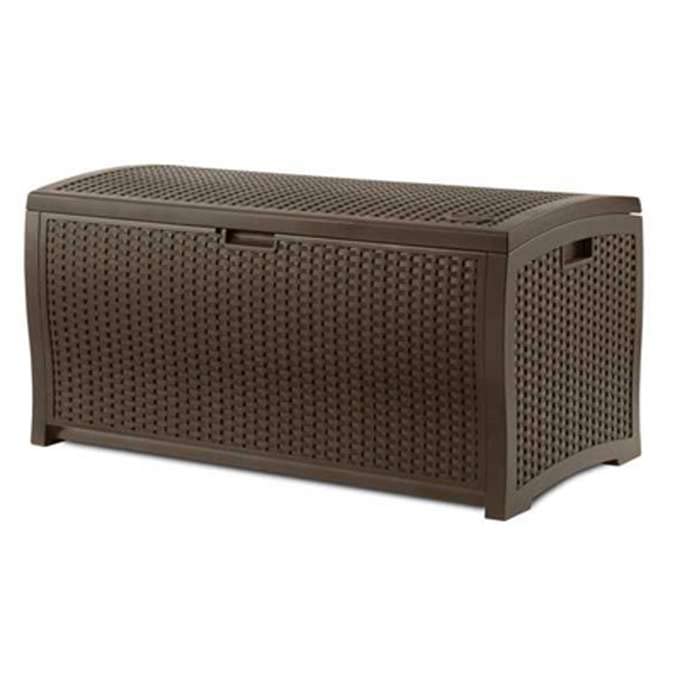 Suncast Boîte de rangement pour terrasse extérieure en osier de résine imperméable de 73 gallons, paquet de 3 boîtes de terrasse (paquet de 3)