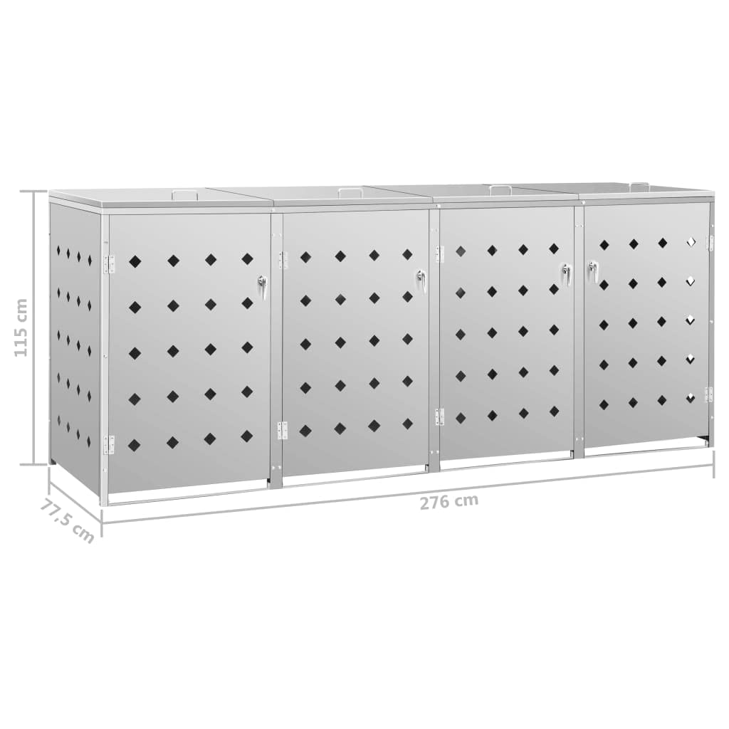 vidaXL Garbage Can Storage, Trash Can Enclosure, Garbage Can Shed, Single Wheelie Bin Storage for Outdoor Patio Yard Garden, Stainless Steel 276 x 77.5 x 115 cm