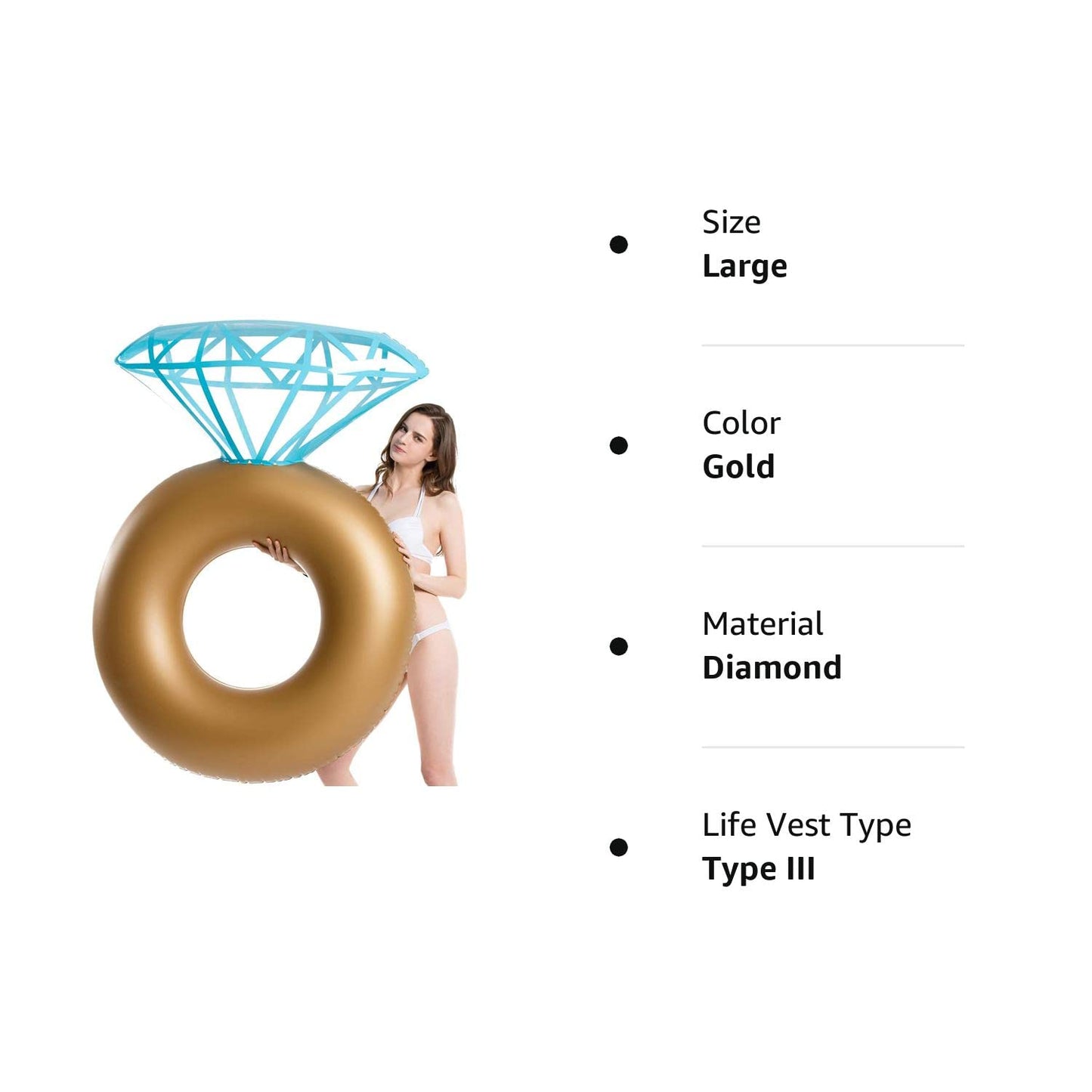 Jasonwell Inflatable Diamond Ring Pool Float - Engagement Ring Bachelorette Party Float Stagette Decorations Swimming Tube Floaty Outdoor Water Lounge for Adults & Kids Gold