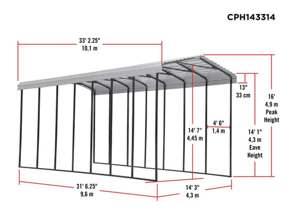 Arrow Carport, 14 ft. x 33 ft. x 14 ft. Charcoal 14' x 33' x 14'