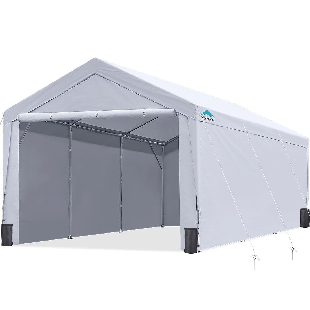 ADVANCE OUTDOOR 12x20 ft Heavy Duty Carport with Sidewalls and Doors, Adjustable Height from 9.5 ft to 11 ft, Car Canopy Garage Party Tent Boat Shelter with 8 Reinforced Poles and 4 Sandbags, White 12'x20'