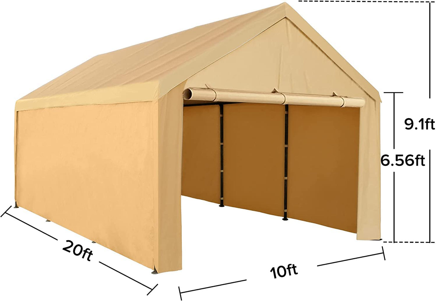 Abba Patio 10 x 20 ft Carport Heavy Duty Carport with Removable Sidewalls & Doors Portable Garage Extra Large Car Canopy for Auto, Boat, Party, Wedding, Market stall, with 8 Legs, Khaki 10x20 Feet