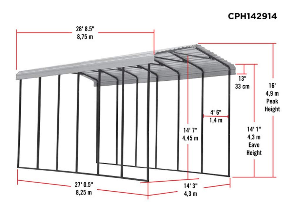 Abri d'auto Arrow, 14 pi x 29 pi x 14 pi Charbon 14' x 29' x 14'