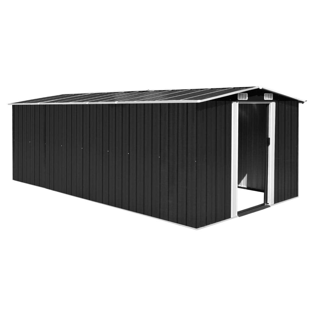 vidaXL Abri de rangement extérieur, abri de jardin, abri de rangement en métal, abri de jardin pour terrasse, pelouse, porche, vélos, outils de jardinage, tondeuses à gazon, anthracite 101,2" x 192,5" x 71,3"