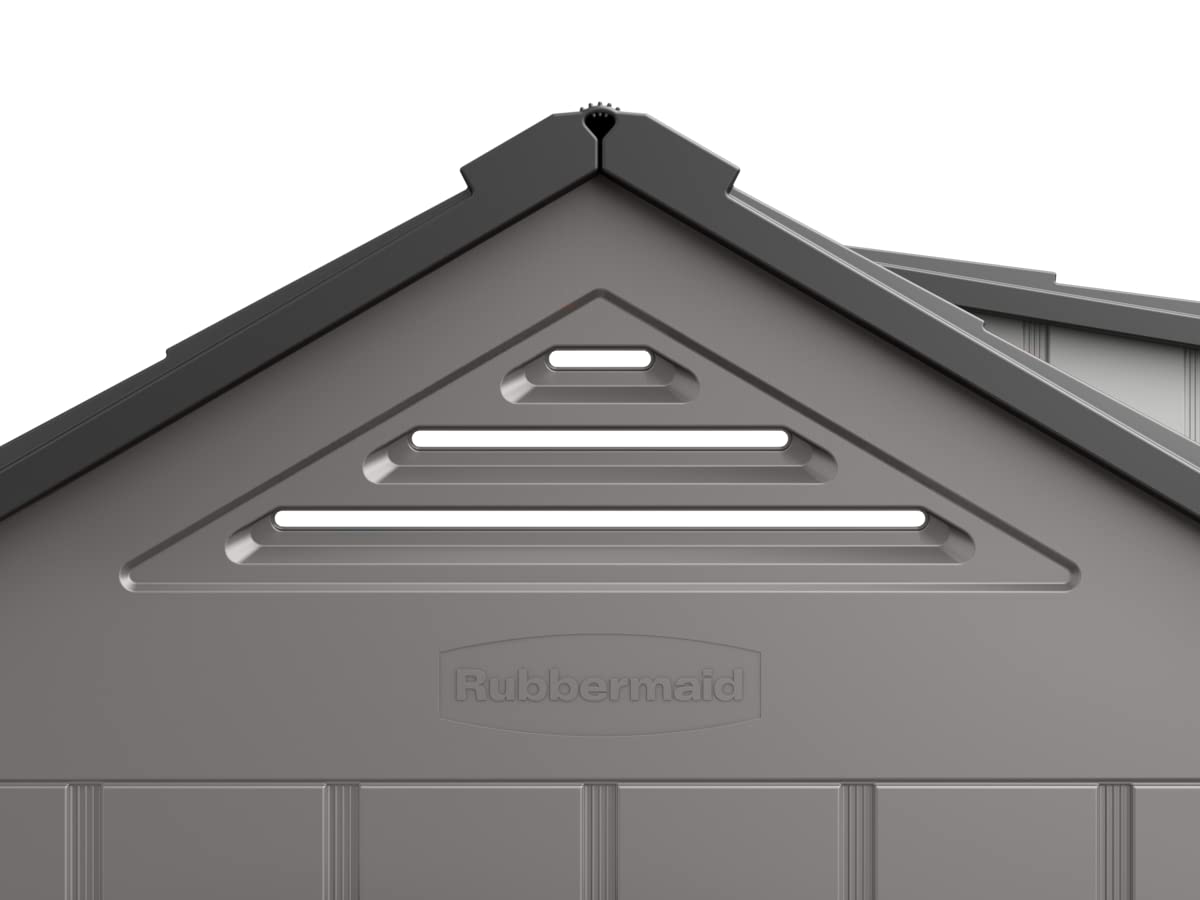 Rubbermaid Abri de rangement extérieur en résine résistant aux intempéries, 7 x 7 pieds, gris simple/onyx, pour jardin/arrière-cour/maison/piscine 7'x7'
