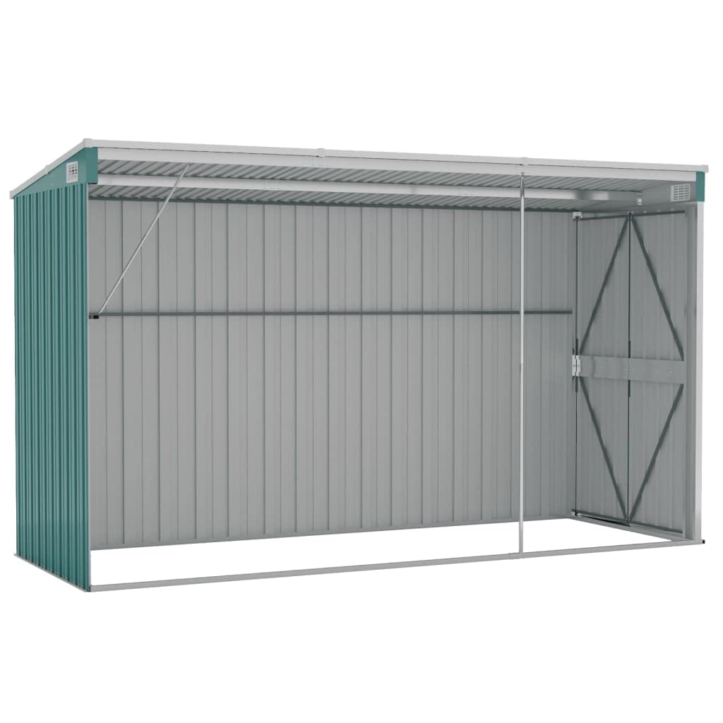 vidaXL Abri de rangement, abri de jardin mural avec portes doubles verrouillables, abri de rangement extérieur pour pelouse de patio, acier galvanisé vert 46,5" x 113,4" x 70,1"