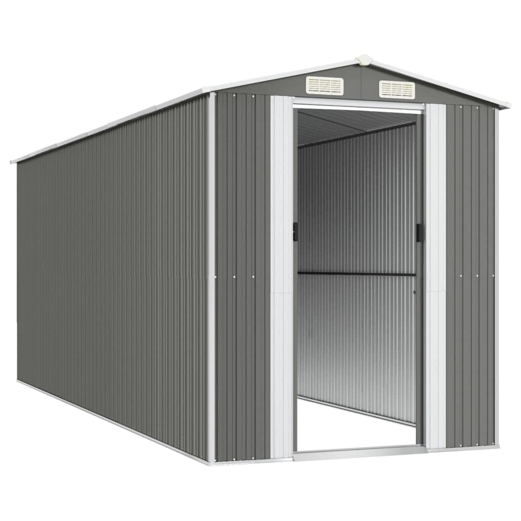 Gecheer Abri de jardin en acier galvanisé, abri de rangement pour outils de jardin avec évent, abri de rangement extérieur pour organiser la maison de rangement avec porte pour jardin, patio, pelouse – Gris clair 190 x 500 x 220 cm, 75,6 x 205,9 x 87,8