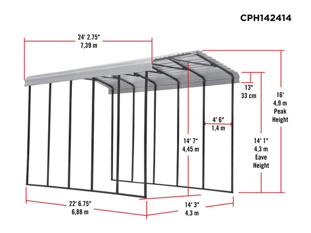 Arrow Carport, 14 ft. x 24 ft. x 14 ft. Charcoal 14' x 24' x 14'