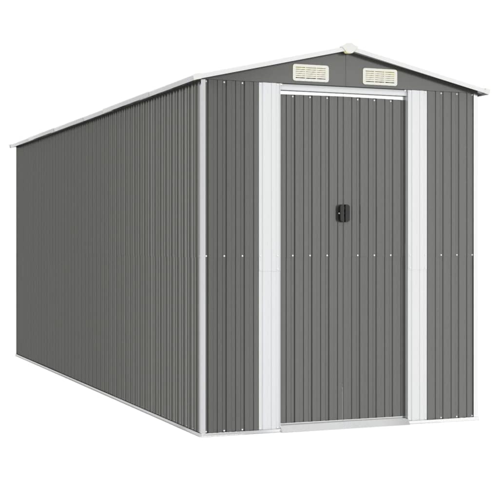 Gecheer Abri de jardin en acier galvanisé, abri de rangement pour outils de jardin avec évent, abri de rangement extérieur pour organiser la maison de rangement avec porte pour jardin, patio, pelouse – Gris clair 190 x 500 x 220 cm, 75,6 x 205,9 x 87,8