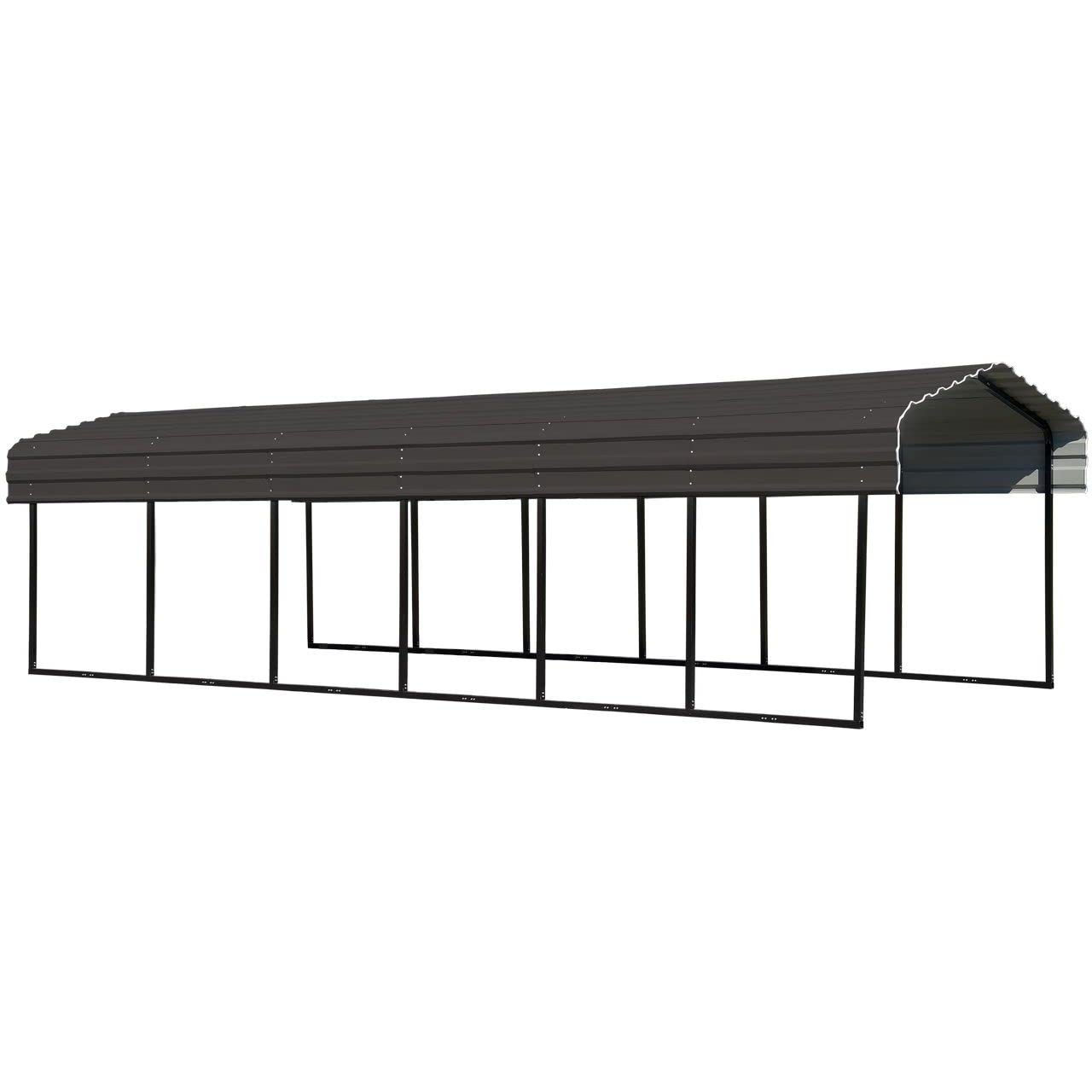 Arrow CPHC102907 Abri multi-usage en acier galvanisé robuste, abat-jour, abri d'auto, 10' x 29' x 7', abri d'auto uniquement, charbon de bois 10' x 29' x 7'