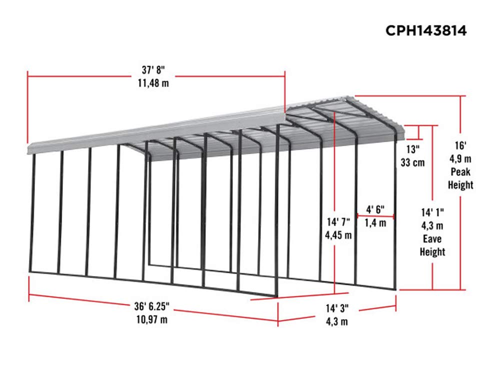 Arrow Carport, 14 ft. x 38 ft. x 14 ft. Charcoal 14' x 38' x 14'