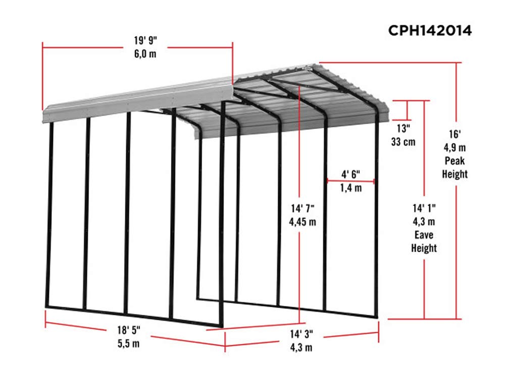 Abri d'auto Arrow, 14 pi x 20 pi x 14 pi Charbon 14' x 20' x 14'
