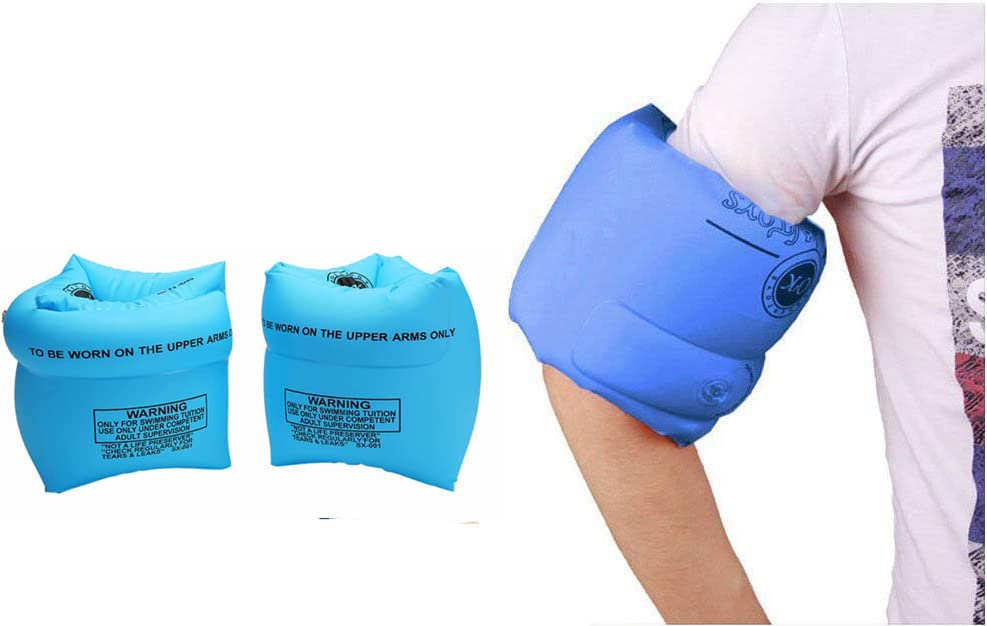 Inflatable Arm Swimming Floats Bands, Floatation Water Wings, Swimming Arm Ring Floatie for Children and Adults Blue & Blue