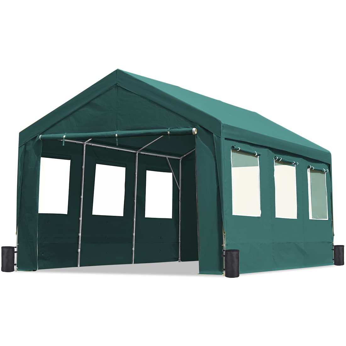 ADVANCE OUTDOOR 12x20 ft Heavy Duty Adjustable Carport with 6 Roll-up Ventilated Windows & Removable Sidewalls Car Canopy Garage Boat Shelter Party Tent, Peak Height from 9.5ft to 11ft, Green (020G) 12'x20'