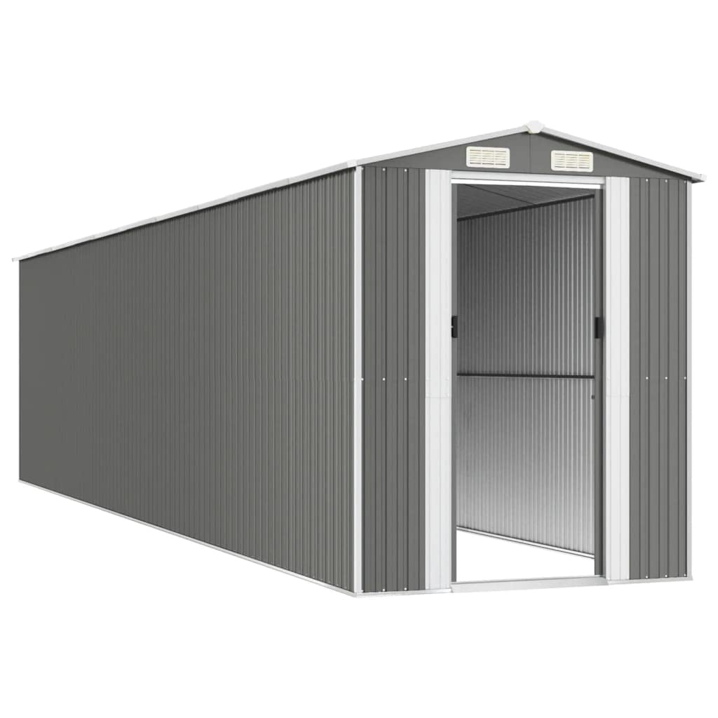 Gecheer Abri de jardin en acier galvanisé, abri de rangement pour outils de jardin avec évent, abri de rangement extérieur, maison de rangement avec porte pour jardin, patio, pelouse – Gris clair 75,6" x 336,6" x 87,8" 75,6 x 336,6 x 87,8