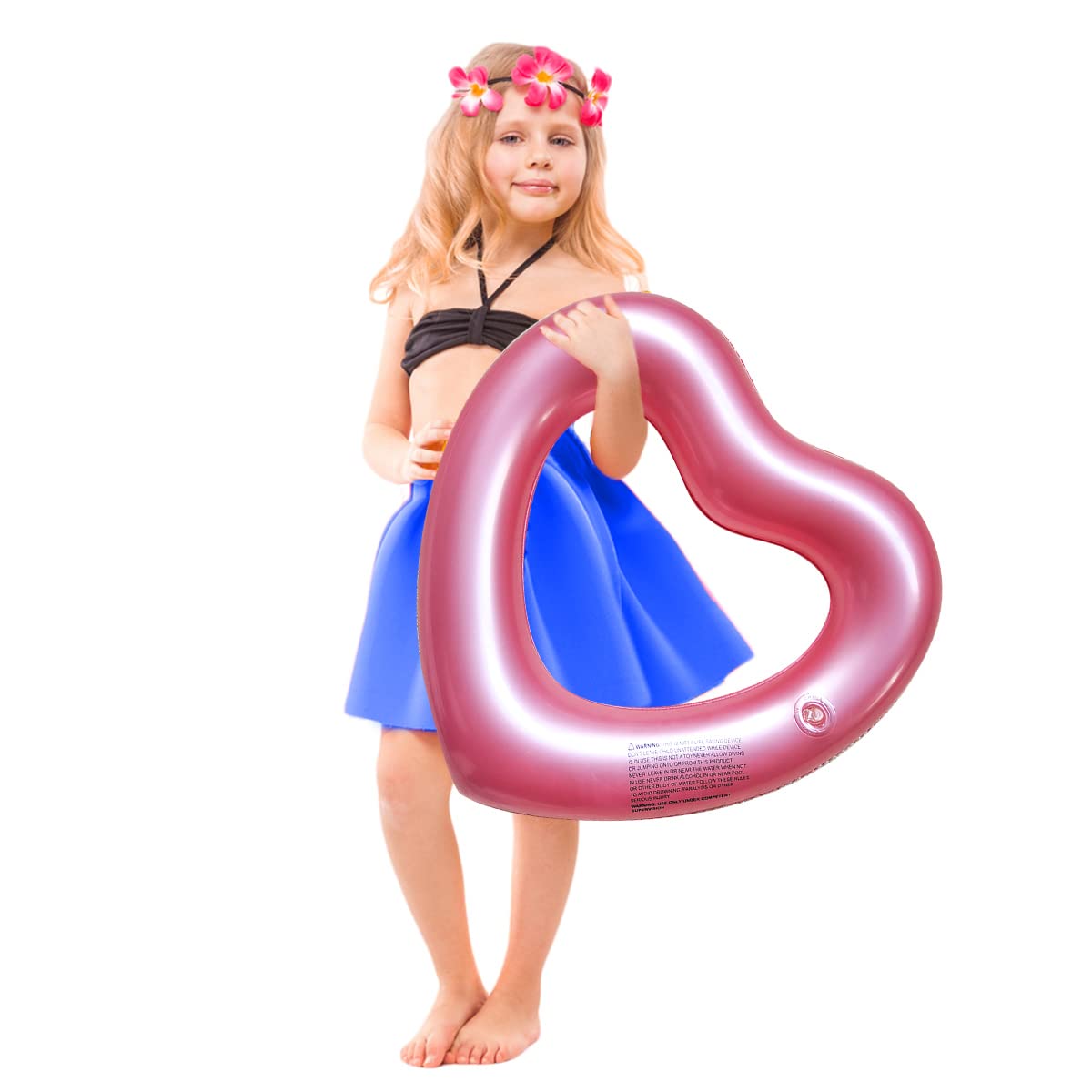 SUNSHINE-MALL Inflatable Swim Rings, Heart Shaped Swimming Pool Float Loungers Tube, Water Fun Beach Party Toys for Kids, Adults Small Rose gold