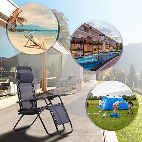 FDW Zero Gravity Chair Patio Lounge Chairs Lounge Patio Chairs 2 Pack Adjustable Reliners for Pool Yard with Cup Holder Blue