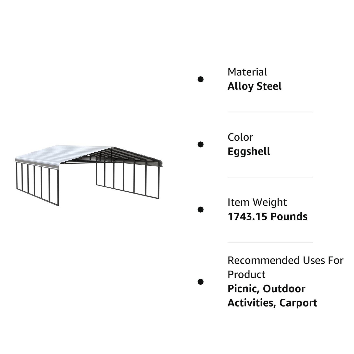 Arrow Carport, 20 ft. x 29 ft. x 9 ft. Eggshell 20' x 29' x 9'