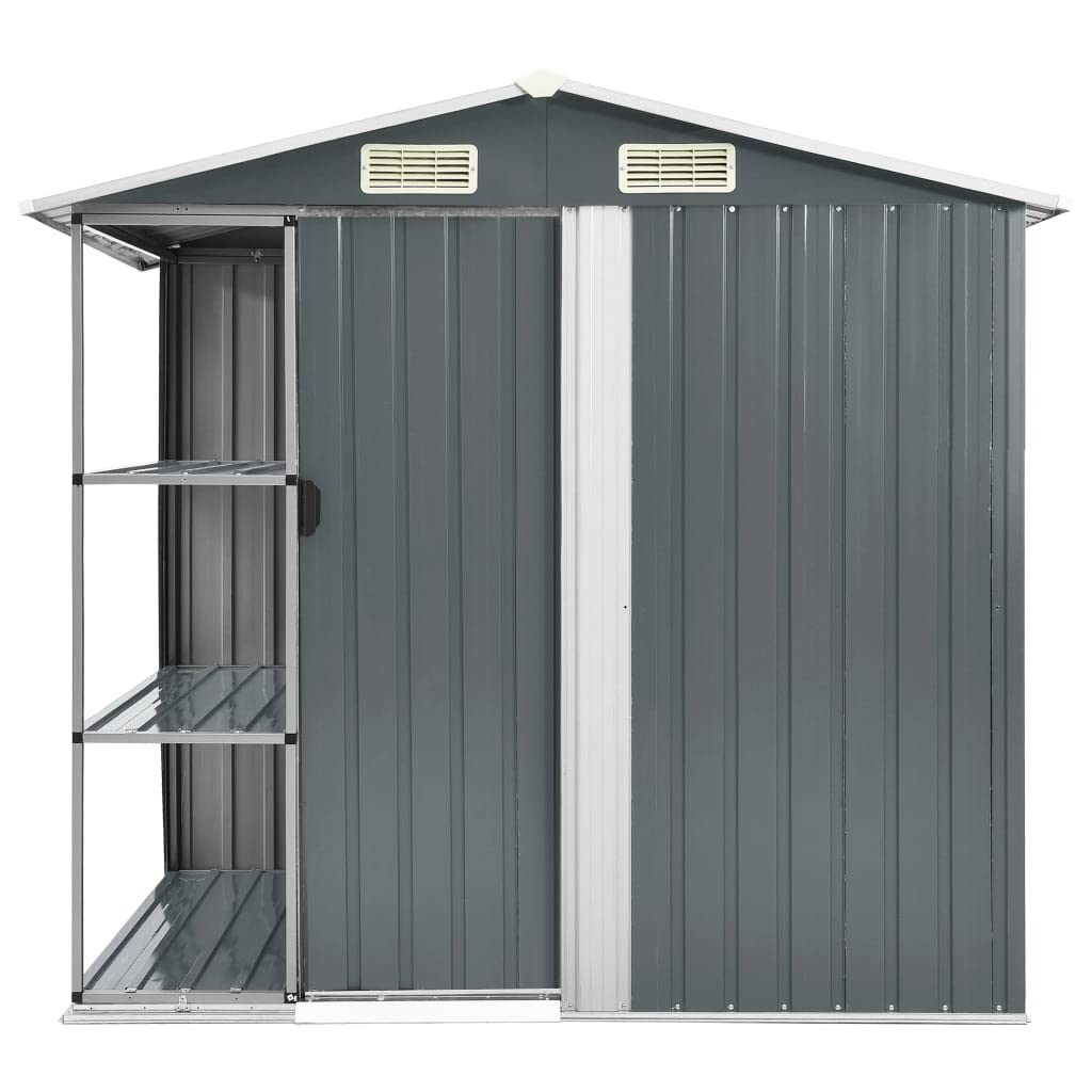 GOLINPEILO Metal Outdoor Garden Storage Shed with Rack, 80.7" x 51.2" x 72" Steel Utility Tool Shed Storage House, Steel Yard Shed, Utility and Tool Storage for Garden, Patio, Outdoor Use, Grey 80.7" x 51.2" x 72" Gray
