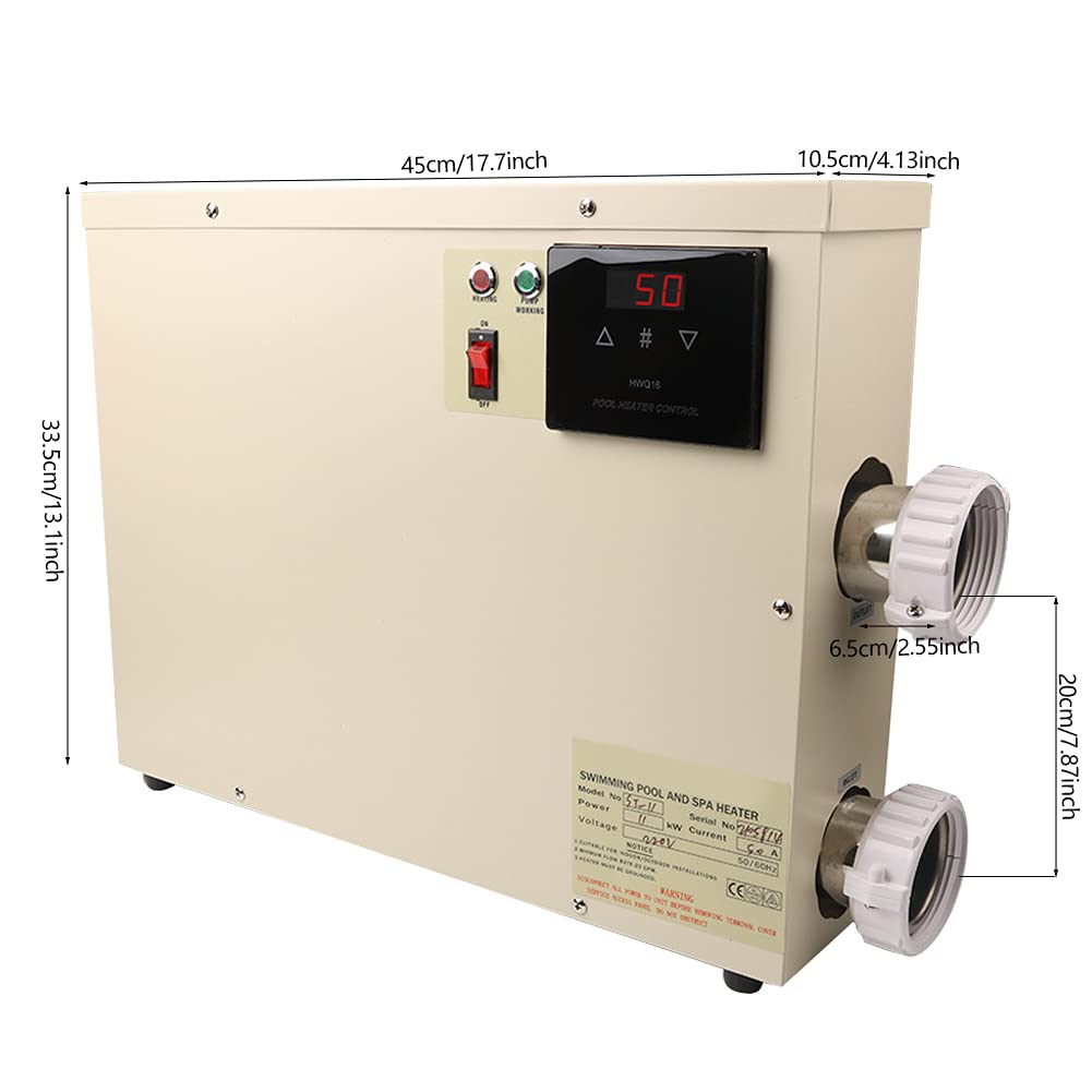 ExGizmo 11KW 240V Electric Water Heater Thermostat Swimming Pool Heater SPA Hot Tub for Above Ground Inground Pool Hot Tub Heater Pump with Digital Display Touch Screen Control White(11KW 240V)