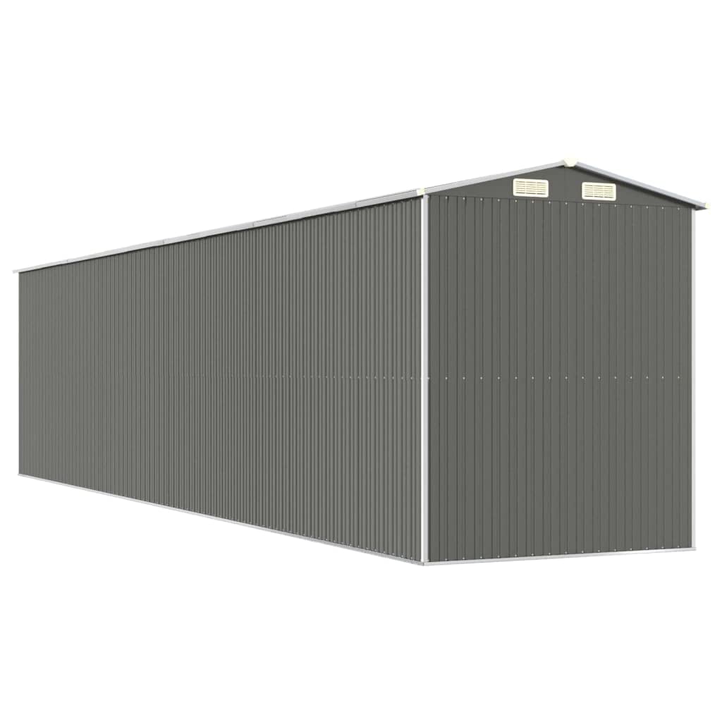 Gecheer Abri de jardin en acier galvanisé, abri de rangement pour outils de jardin avec évent, abri de rangement extérieur, maison de rangement avec porte pour jardin, patio, pelouse – Gris clair 75,6" x 336,6" x 87,8" 75,6 x 336,6 x 87,8