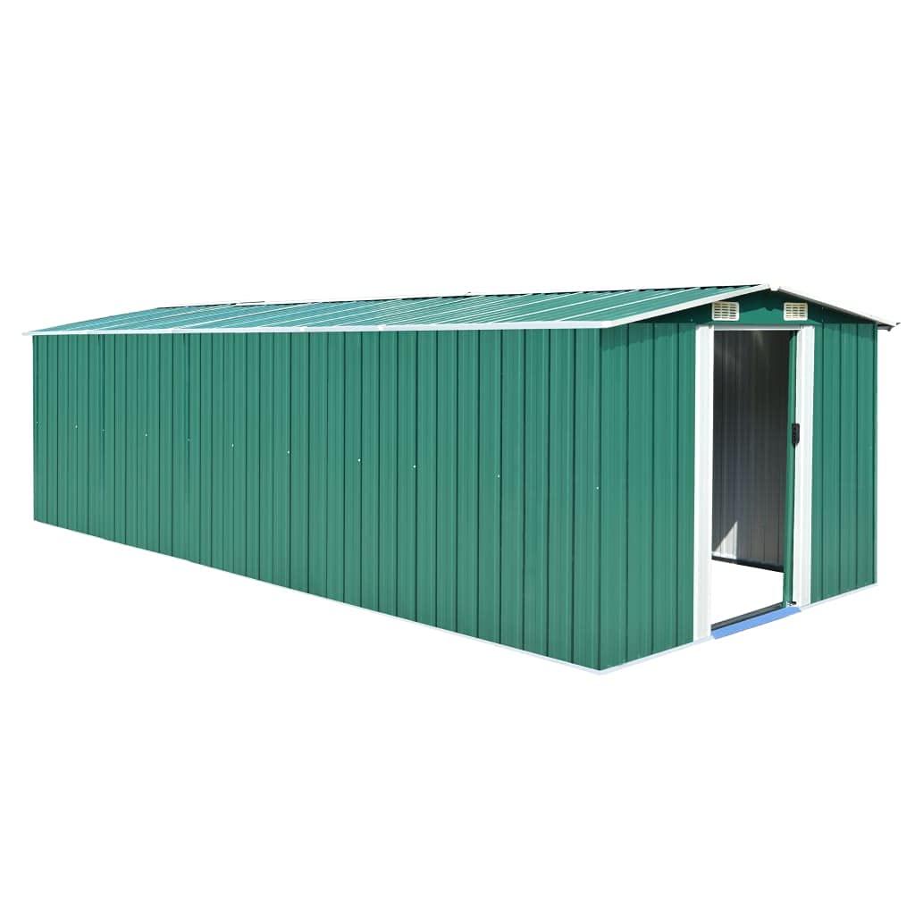 vidaXL Abri de Rangement Extérieur, Abri de Jardin, Abri de Rangement en Métal, Abri d'Arrière-Cour pour Patio Pelouse Porche Vélos Outils de Jardinage Tondeuses à Gazon, Vert 101,2" x 228,3" x 71,3"