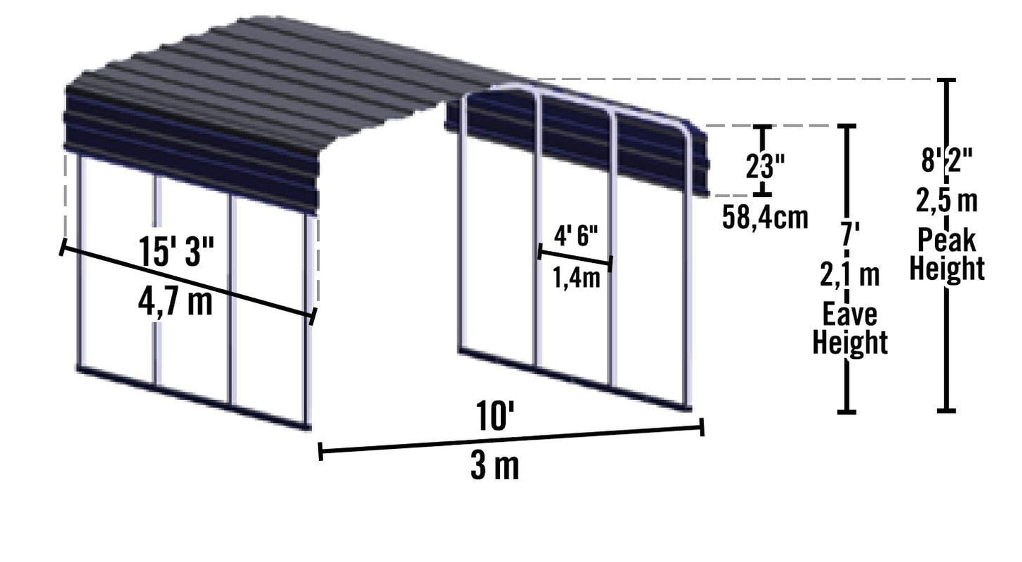 Arrow Shed 10' x 15' x 7' Carport Car Canopy with Galvanized Steel Horizontal Roof, Garage Shelter for Cars and Boats, Eggshell Carport Only 10' x 15' x 7'