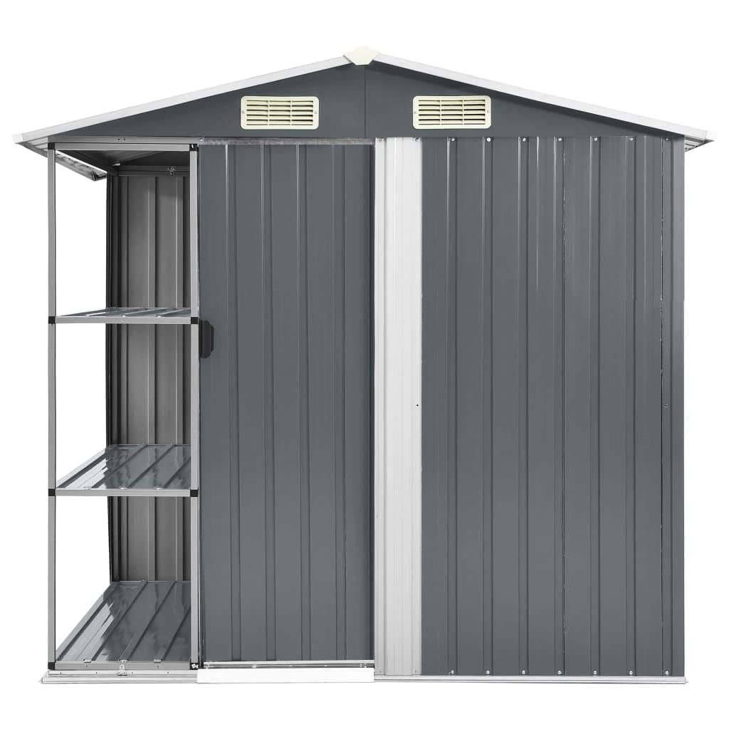 vidaXL Outdoor Storage Shed, Garden Shed with Rack, Metal Storage Shed, Backyard Shed for Patio Lawn Bicycles Gardening Tools Lawn Mowers, Gray
