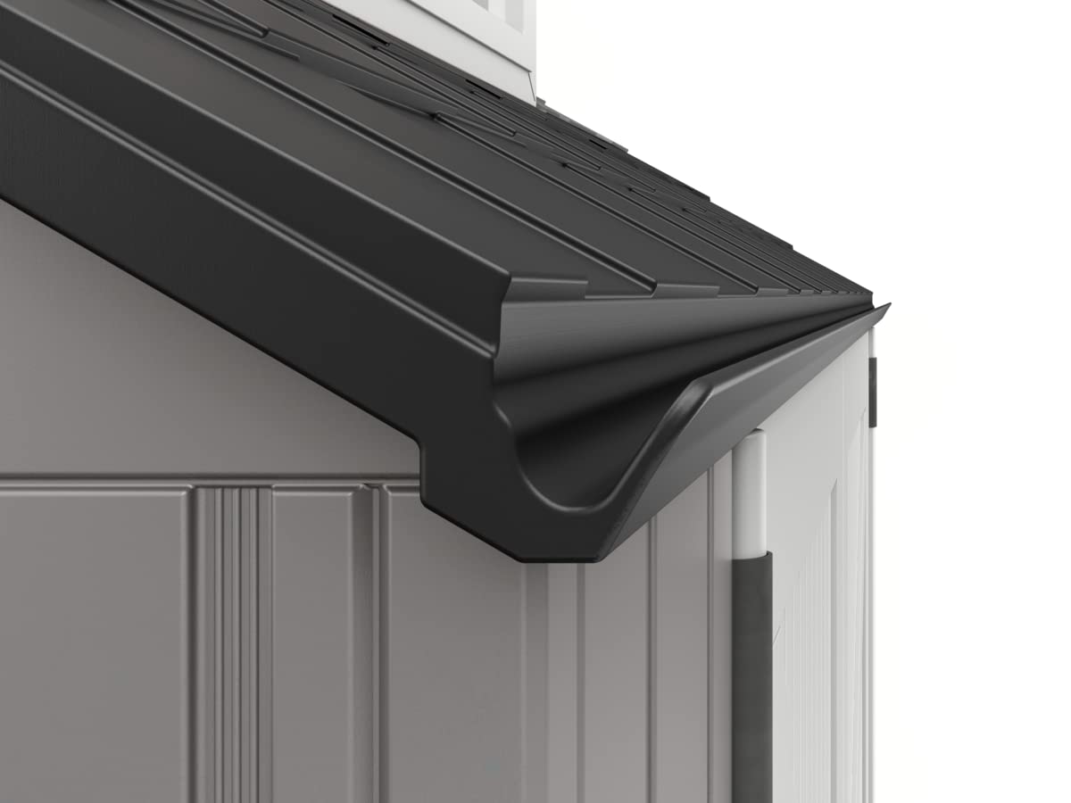 Rubbermaid Abri de rangement extérieur en résine résistant aux intempéries, 7 x 7 pieds, gris simple/onyx, pour jardin/arrière-cour/maison/piscine 7'x7'