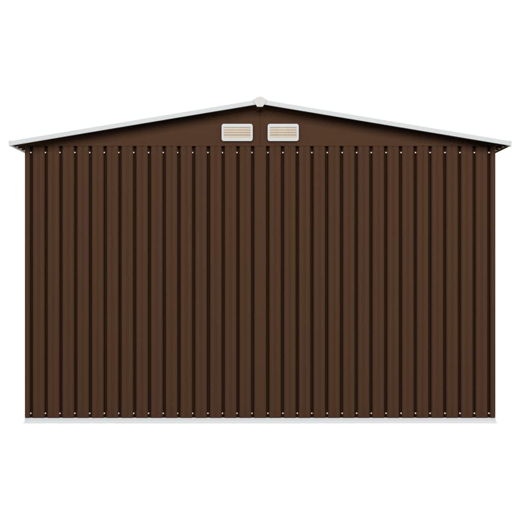 CHARMMA Outdoor Garden Storage Shed with Sliding Doors and Vents Galvanized Steel Outdoor Tool Shed Pool Supplies Organizer Brown for Patio, Backyard, Lawn 9'x7'x6'(W x D x H) 101.2"x80.7"x70.1"