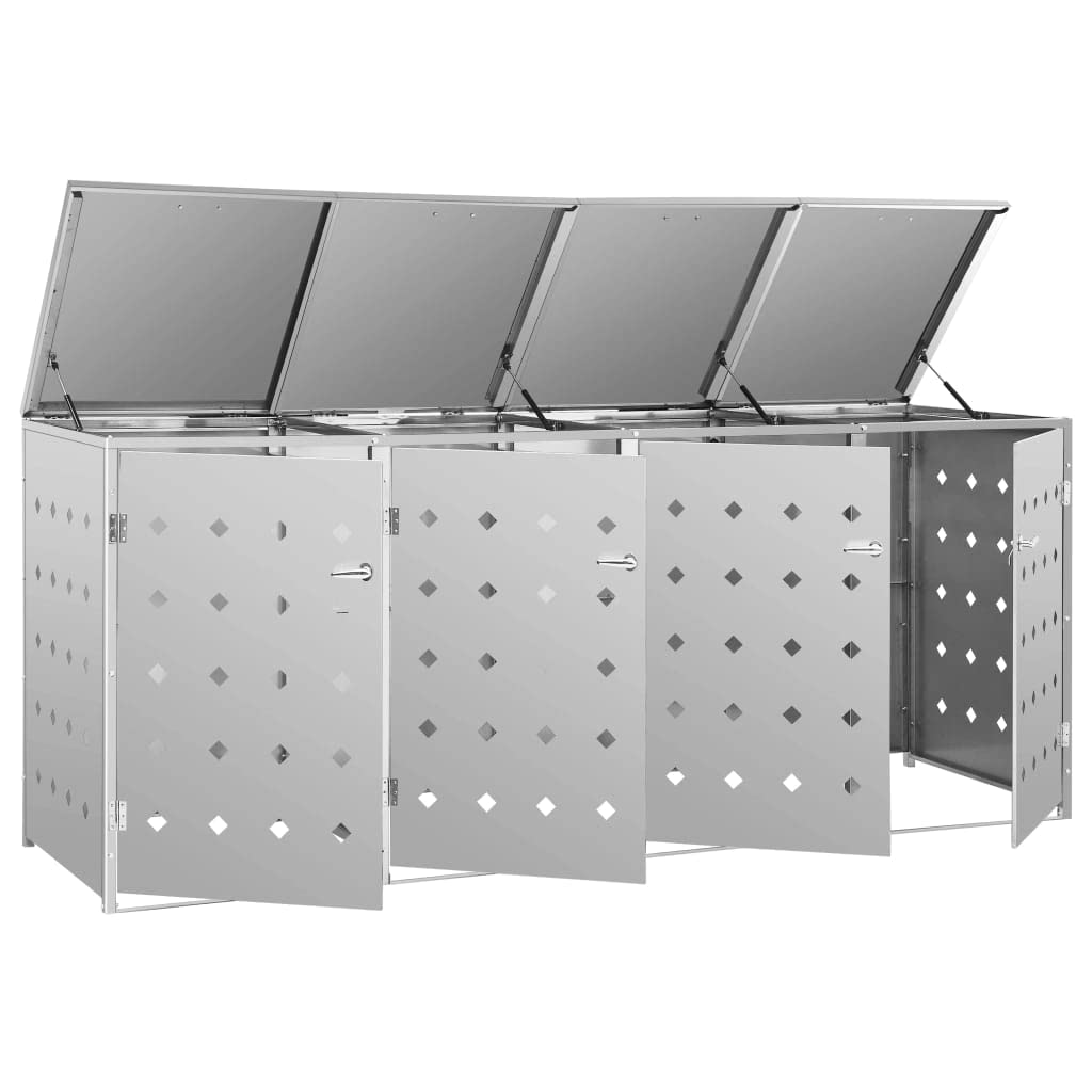 vidaXL Garbage Can Storage, Trash Can Enclosure, Garbage Can Shed, Single Wheelie Bin Storage for Outdoor Patio Yard Garden, Stainless Steel 276 x 77.5 x 115 cm