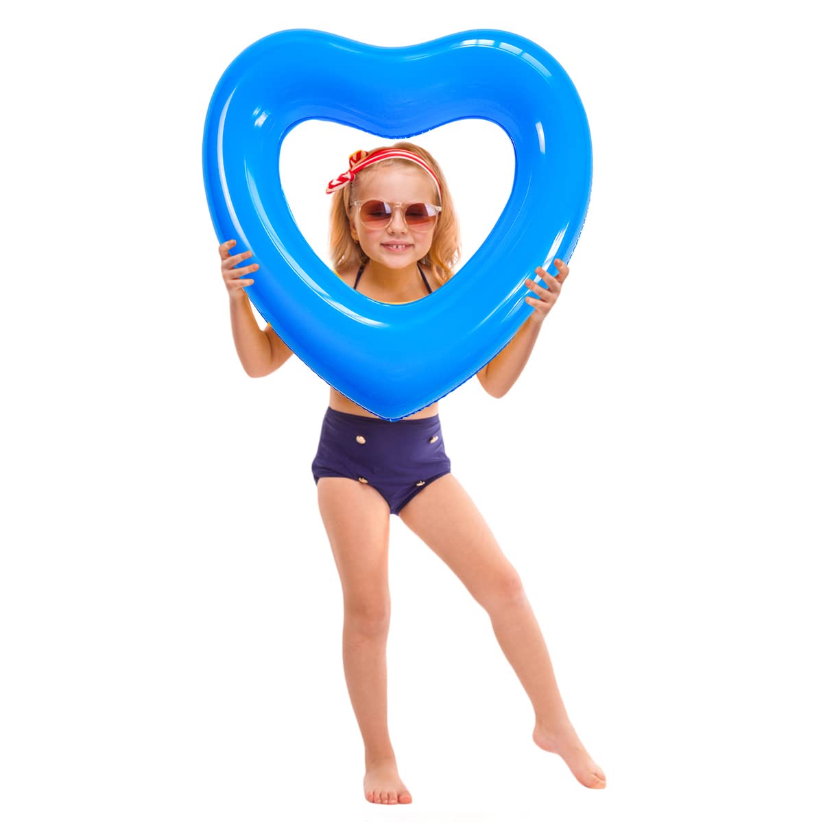 SUNSHINE-MALL Inflatable Swim Rings, Heart Shaped Swimming Pool Float Loungers Tube, Water Fun Beach Party Toys for Kids, Adults Blue