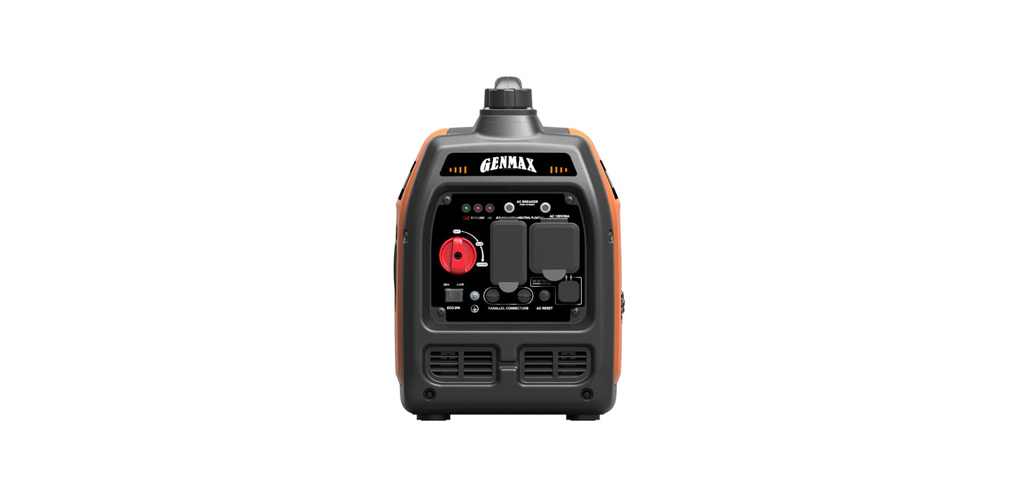Générateur à onduleur portable GENMAX, moteur à essence ultra-silencieux de 3 200 W et prêt pour les camping-cars, conforme à l'EPA, fonction mode écologique, ultra léger pour une utilisation domestique et le camping (GM-3200i) GE-3300A