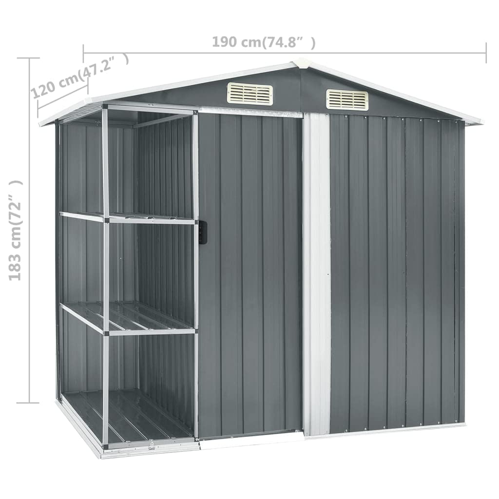 GOLINPEILO Metal Outdoor Garden Storage Shed with Rack, 80.7" x 51.2" x 72" Steel Utility Tool Shed Storage House, Steel Yard Shed, Utility and Tool Storage for Garden, Patio, Outdoor Use, Grey 80.7" x 51.2" x 72" Gray