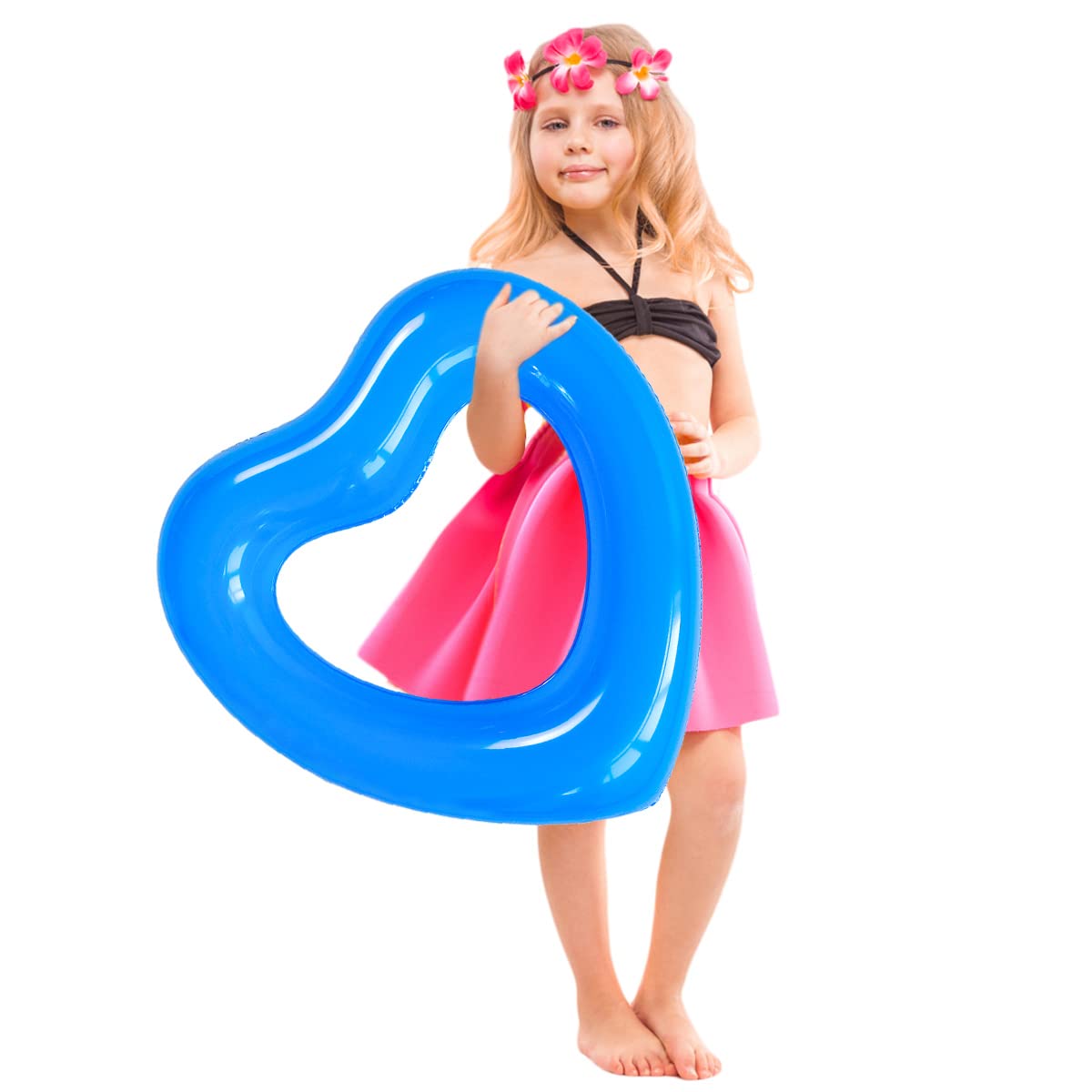 SUNSHINE-MALL Inflatable Swim Rings, Heart Shaped Swimming Pool Float Loungers Tube, Water Fun Beach Party Toys for Kids, Adults Blue