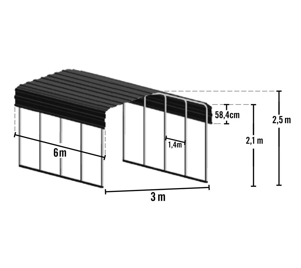 Arrow CPHC102007 Heavy Duty Galvanized Steel Metal Multi-Use Shelter, Shade, Carport, 10' x 20' x 7' Carport Only Charcoal 10' x 20' x 7'