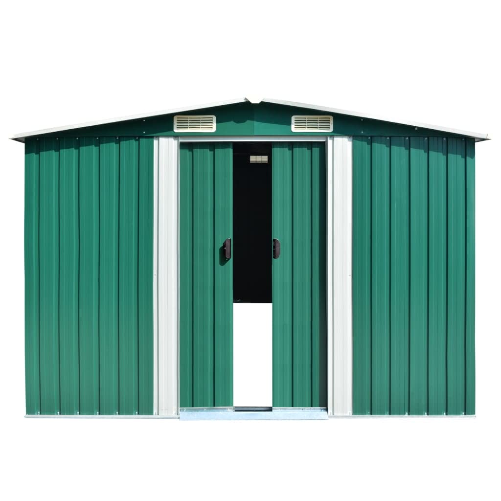 vidaXL Abri de Rangement Extérieur, Abri de Jardin, Abri de Rangement en Métal, Abri d'Arrière-Cour pour Patio Pelouse Porche Vélos Outils de Jardinage Tondeuses à Gazon, Vert 101,2" x 228,3" x 71,3"
