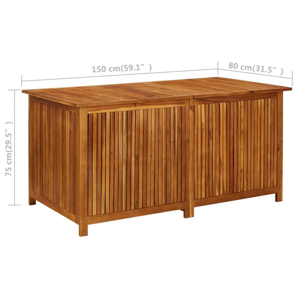 Canditree Boîte de rangement d'extérieur en bois d'acacia massif pour meubles de terrasse, coussins, outils de jardin (150 x 80 x 70 cm) 150 x 80 x 29,5 cm