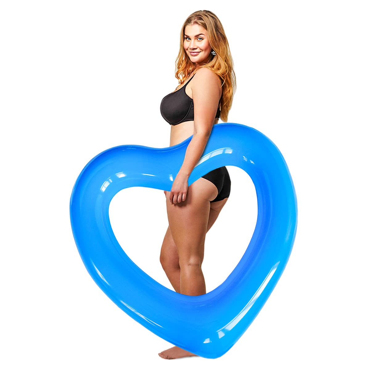 SUNSHINE-MALL Inflatable Swim Rings, Heart Shaped Swimming Pool Float Loungers Tube, Water Fun Beach Party Toys for Kids, Adults Blue,Gold