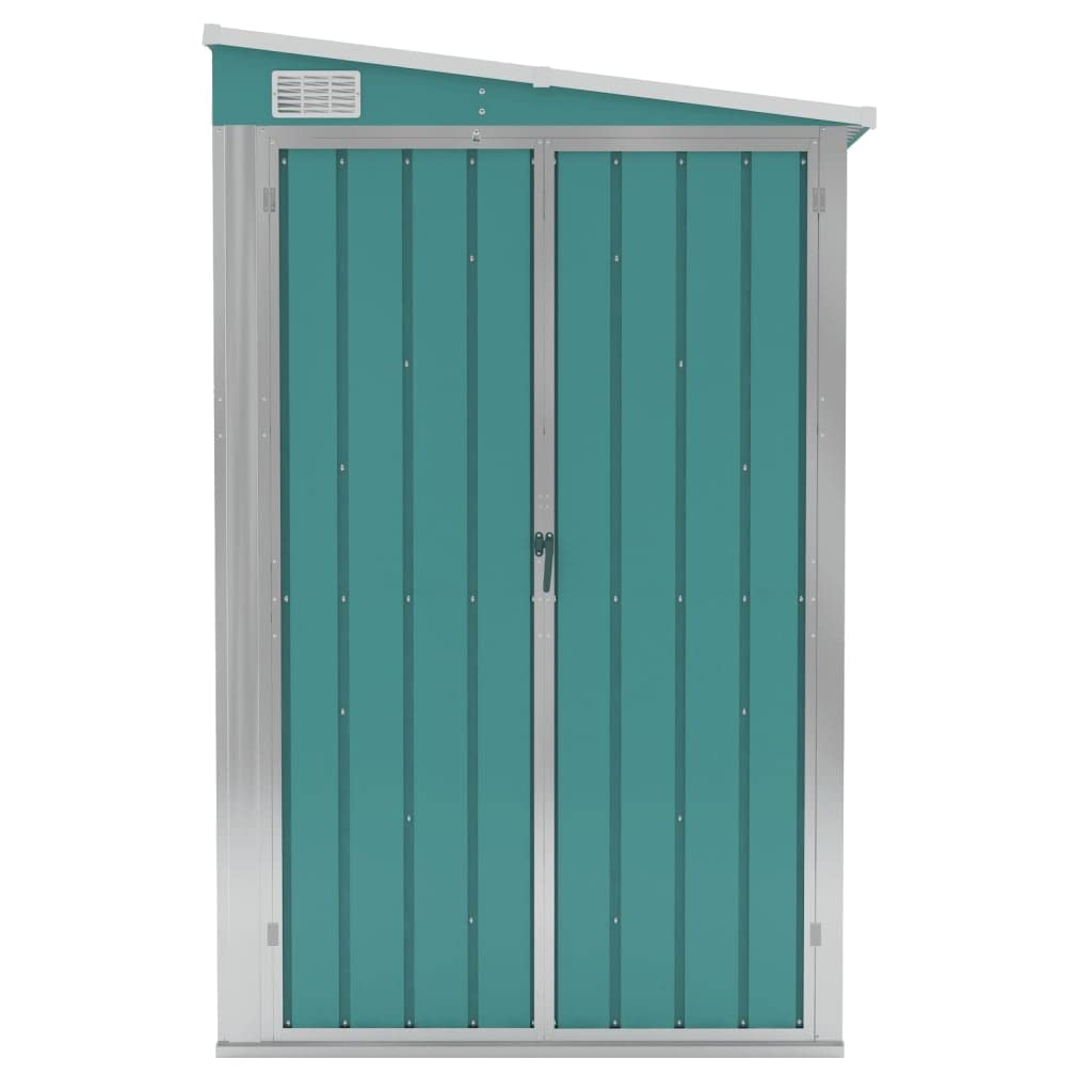 vidaXL Abri de rangement, abri de jardin mural avec portes doubles verrouillables, abri de rangement extérieur pour pelouse de patio, acier galvanisé vert 46,5" x 113,4" x 70,1"