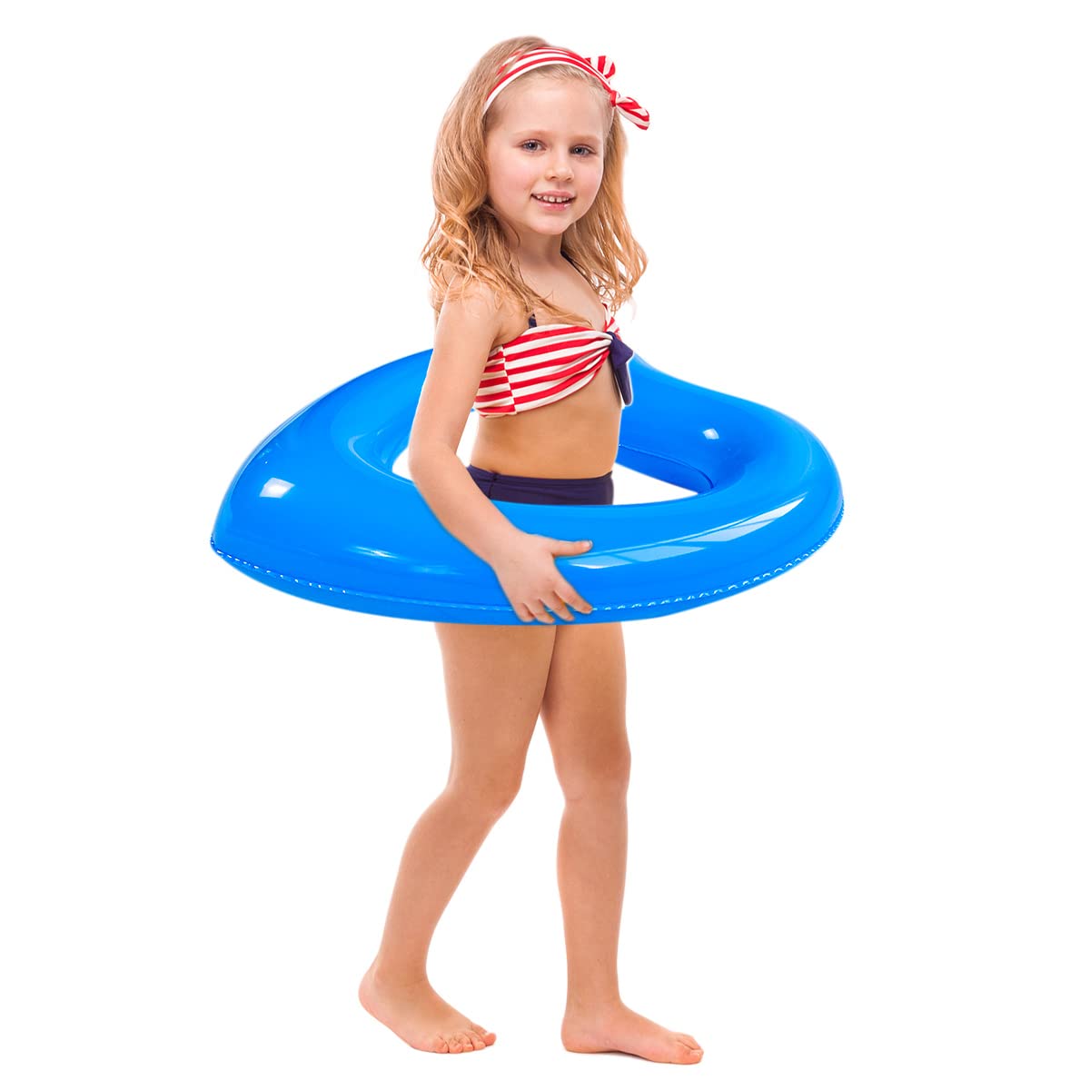 SUNSHINE-MALL Inflatable Swim Rings, Heart Shaped Swimming Pool Float Loungers Tube, Water Fun Beach Party Toys for Kids, Adults Blue