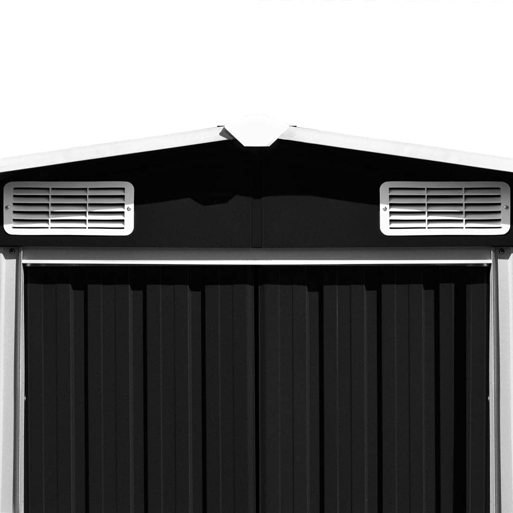 vidaXL Abri de rangement extérieur, abri de jardin, abri de rangement en métal, abri de jardin pour terrasse, pelouse, porche, vélos, outils de jardinage, tondeuses à gazon, anthracite 101,2" x 192,5" x 71,3"