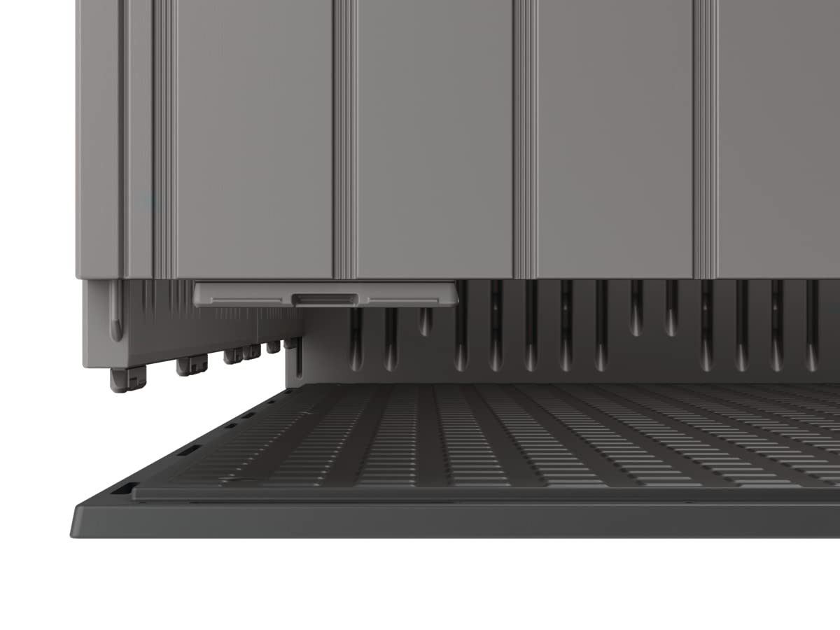 Rubbermaid Abri de rangement extérieur en résine résistant aux intempéries, 7 x 7 pieds, gris simple/onyx, pour jardin/arrière-cour/maison/piscine 7'x7'