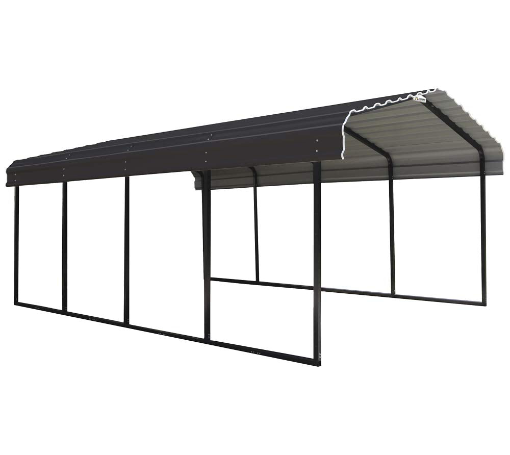Arrow CPHC102007 Heavy Duty Galvanized Steel Metal Multi-Use Shelter, Shade, Carport, 10' x 20' x 7' Carport Only Charcoal 10' x 20' x 7'
