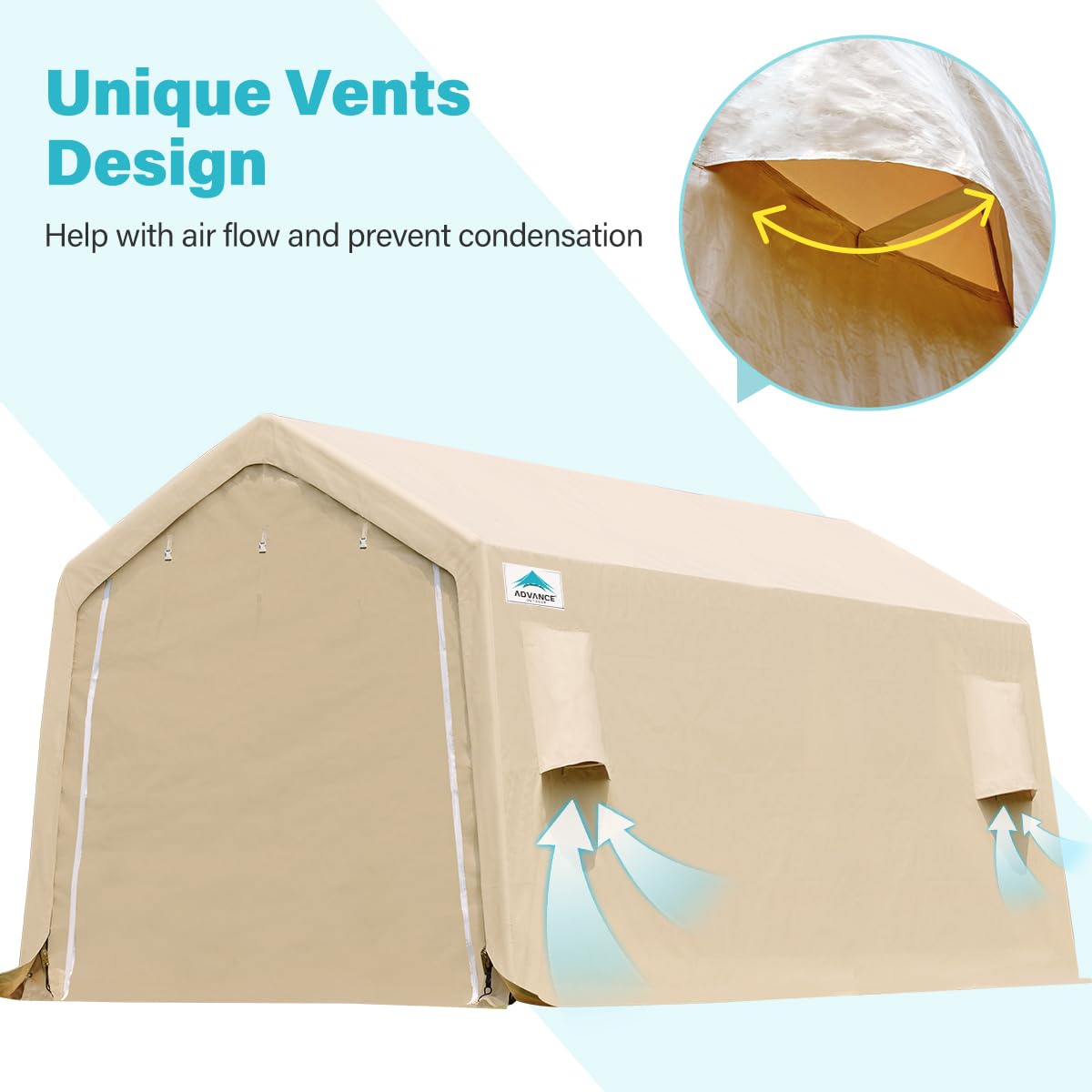 ADVANCE OUTDOOR 10X20 ft Carport Heavy Duty Outdoor Patio Anti-Snow Portable Canopy Storage Shelter Shed with 2 Rolled up Zipper Doors & Vents for Snowmobile Garden Tools, Beige (8808BY-3) 10'x20'